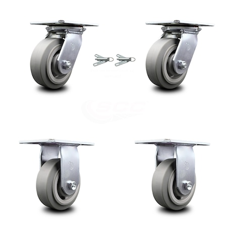 Service Caster 5 Inch Thermoplastic Caster Set with Roller Bearing 2 Swivel Lock and 2 Rigid SCC-35S520-TPRRF-BSL-2-R-2